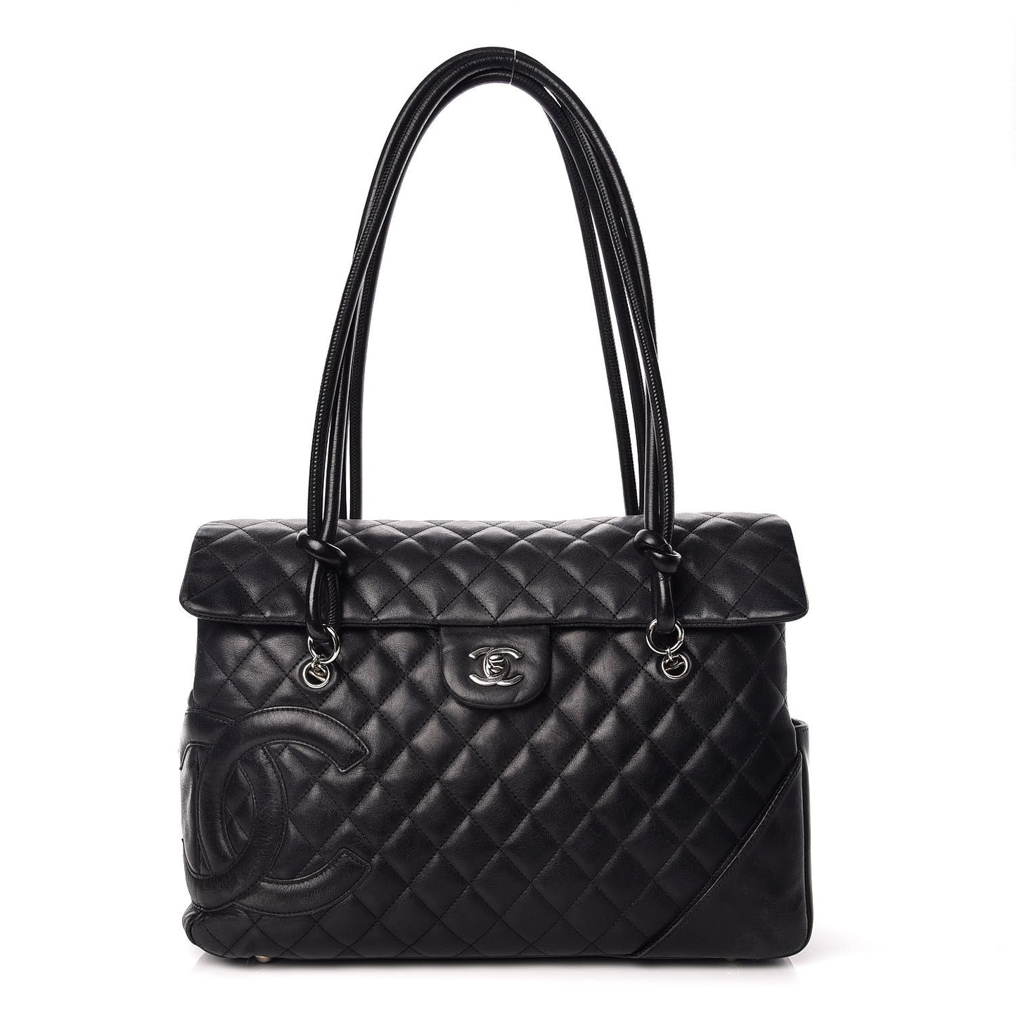 Calfskin Quilted Large Cambon Flap Black