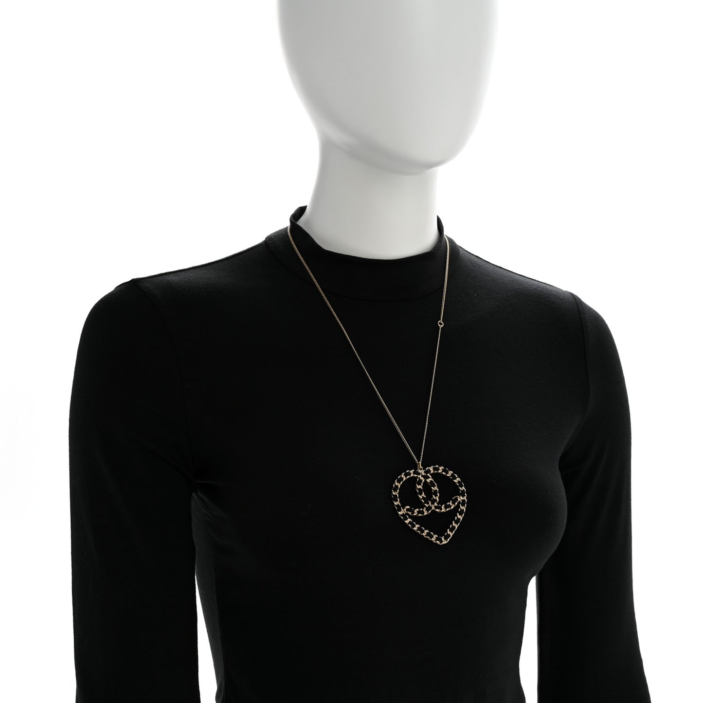 Satin CC Heart Chain Necklace Black Light Gold