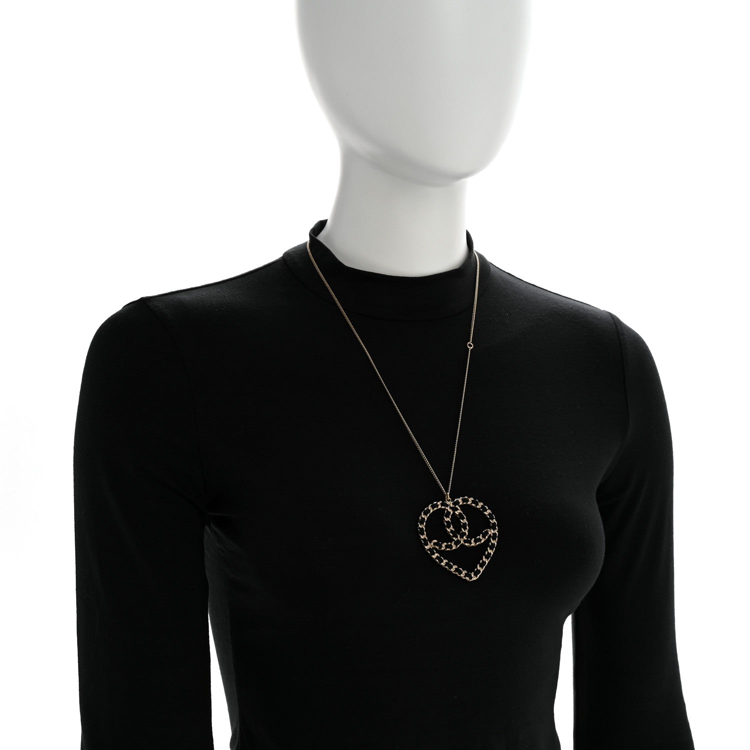 Chanel Satin CC Heart Chain Necklace Black Light Gold 2 of 5