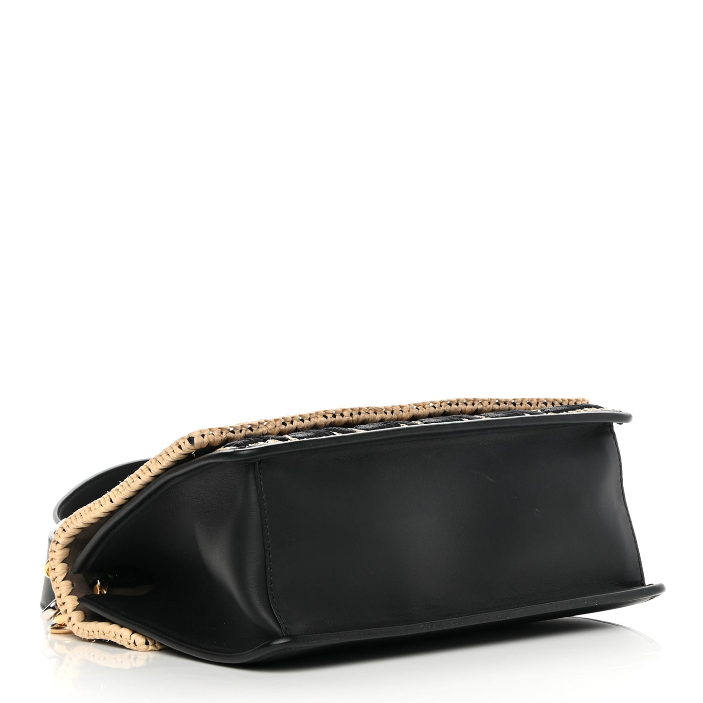 Vitello Century Raffia Snakeskin F is Fendi FF Woven Embroidered Kan I Shoulder Bag Black Natural
