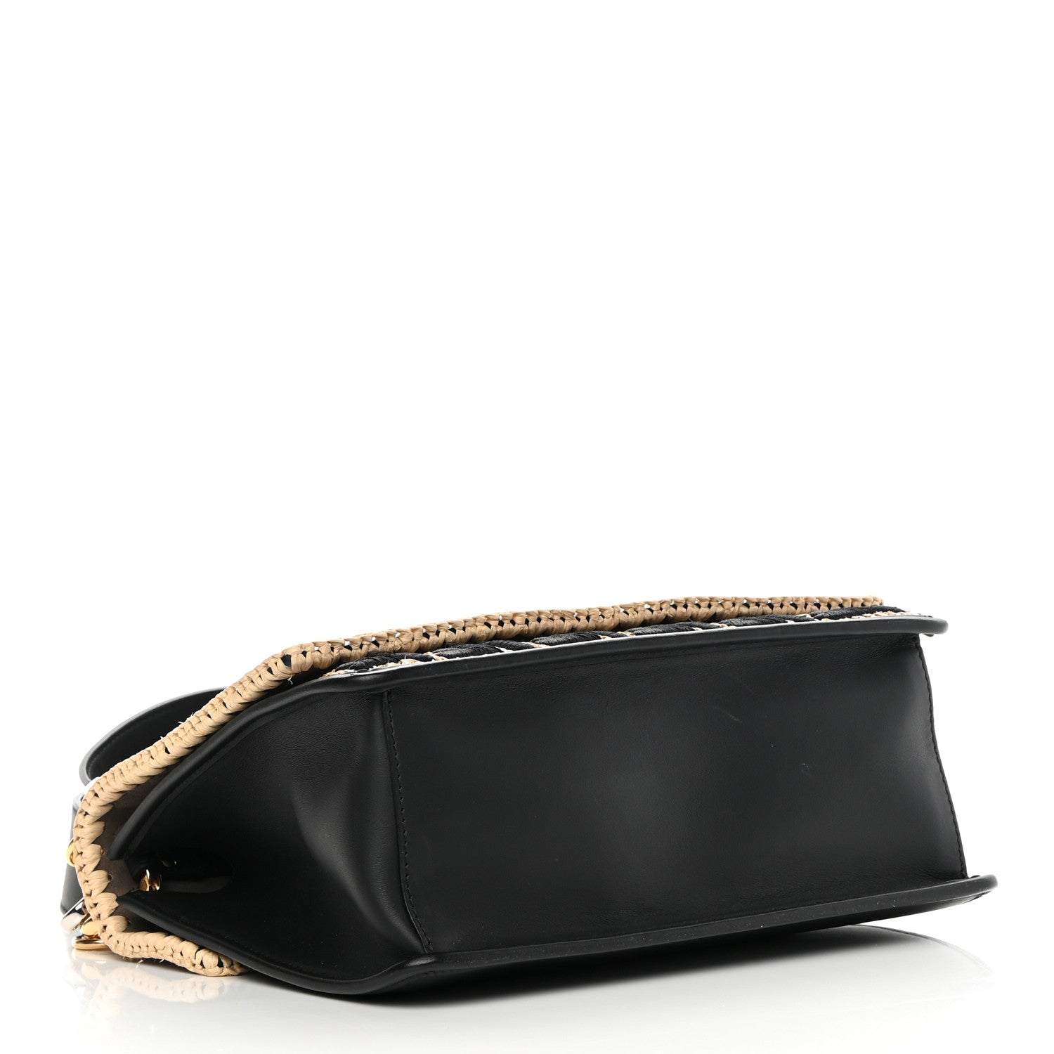 Fendi Vitello Century Raffia Snakeskin F is Fendi FF Woven Embroidered Kan I Shoulder Bag Black Natural 4 of 14