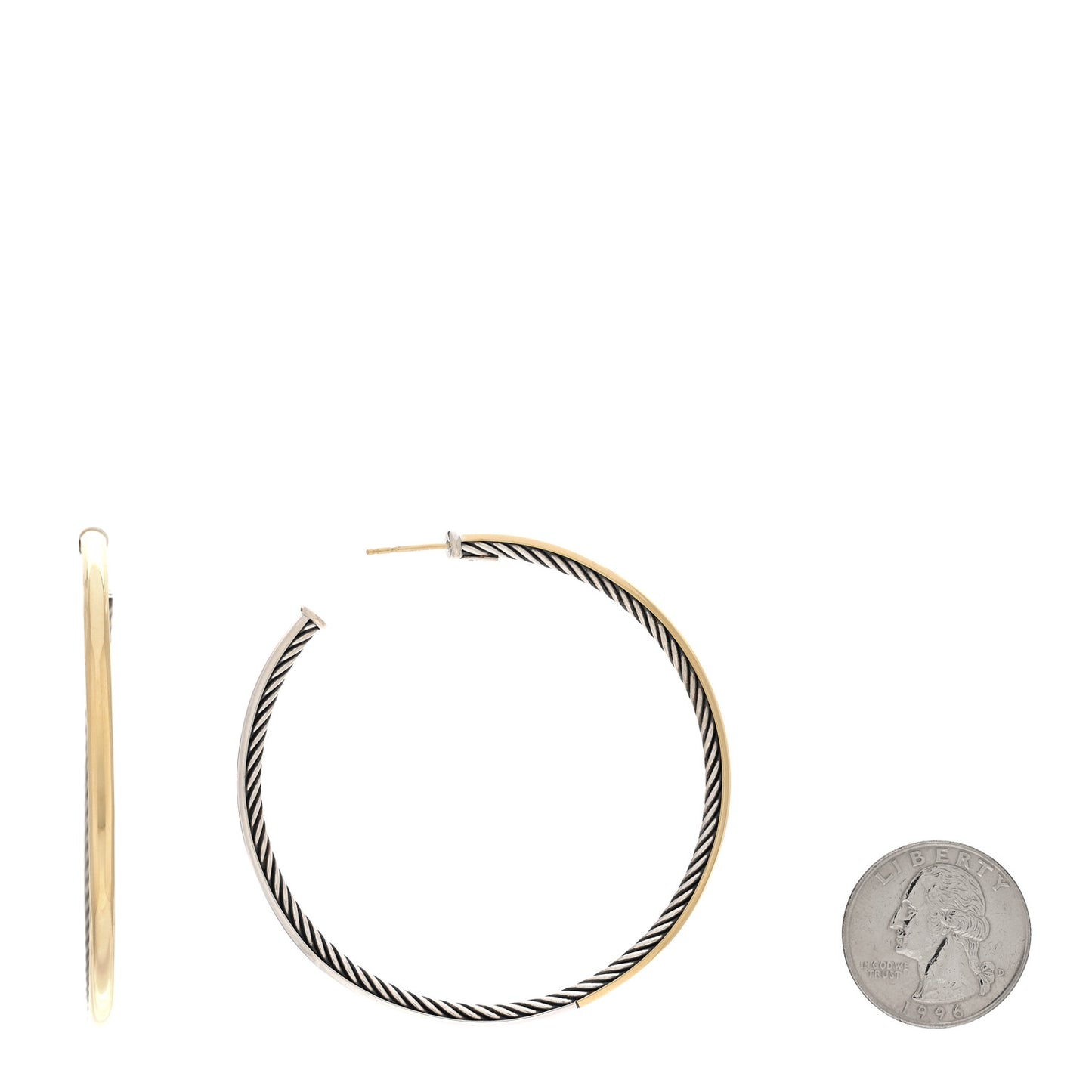 Sterling Silver 18K Yellow Gold Sculpted Cable Hoop Earrings