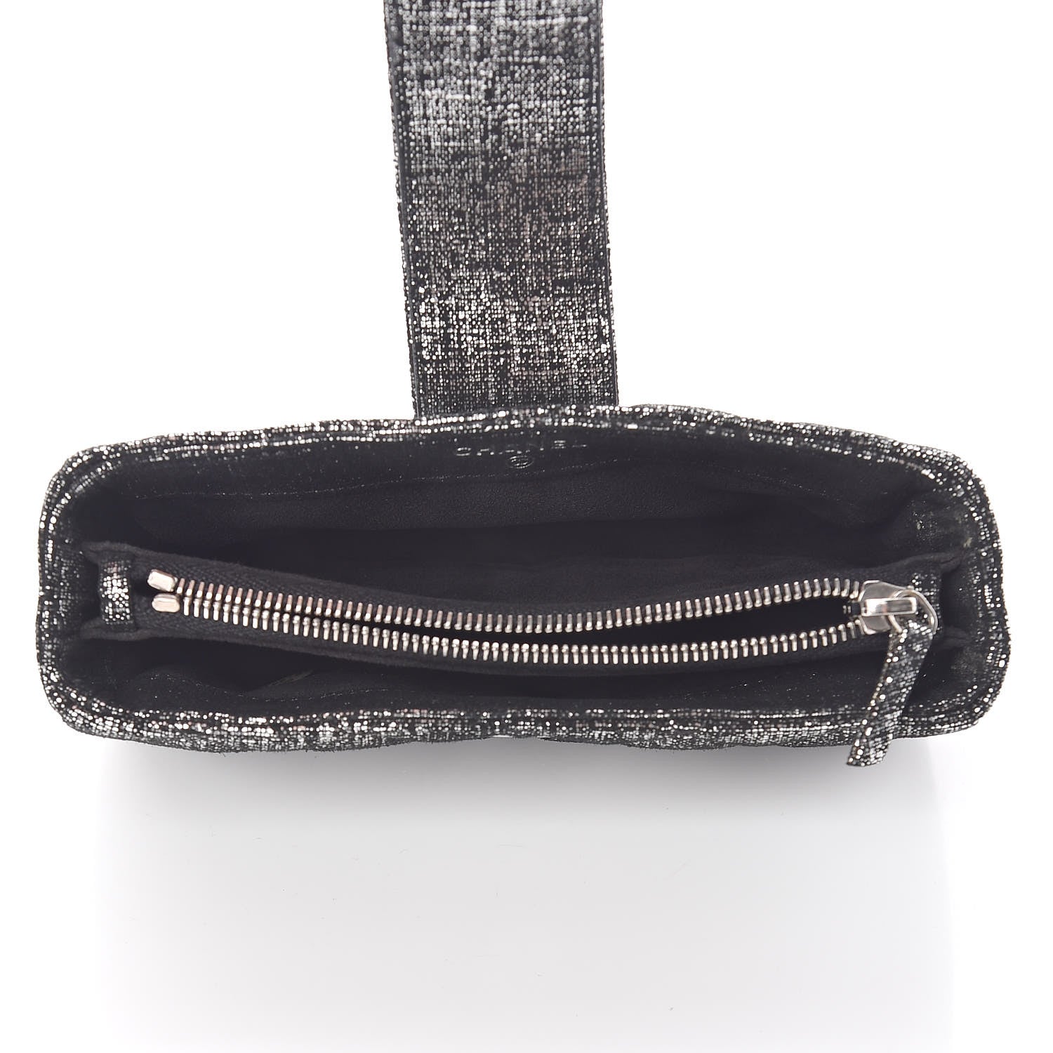 Chanel Metallic Fabric Quilted Mini Phone Holder Clutch Silver Black 5 of 7