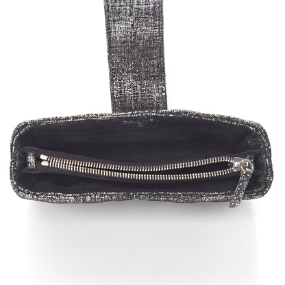Chanel Metallic Fabric Quilted Mini Phone Holder Clutch Silver Black 5 of 7