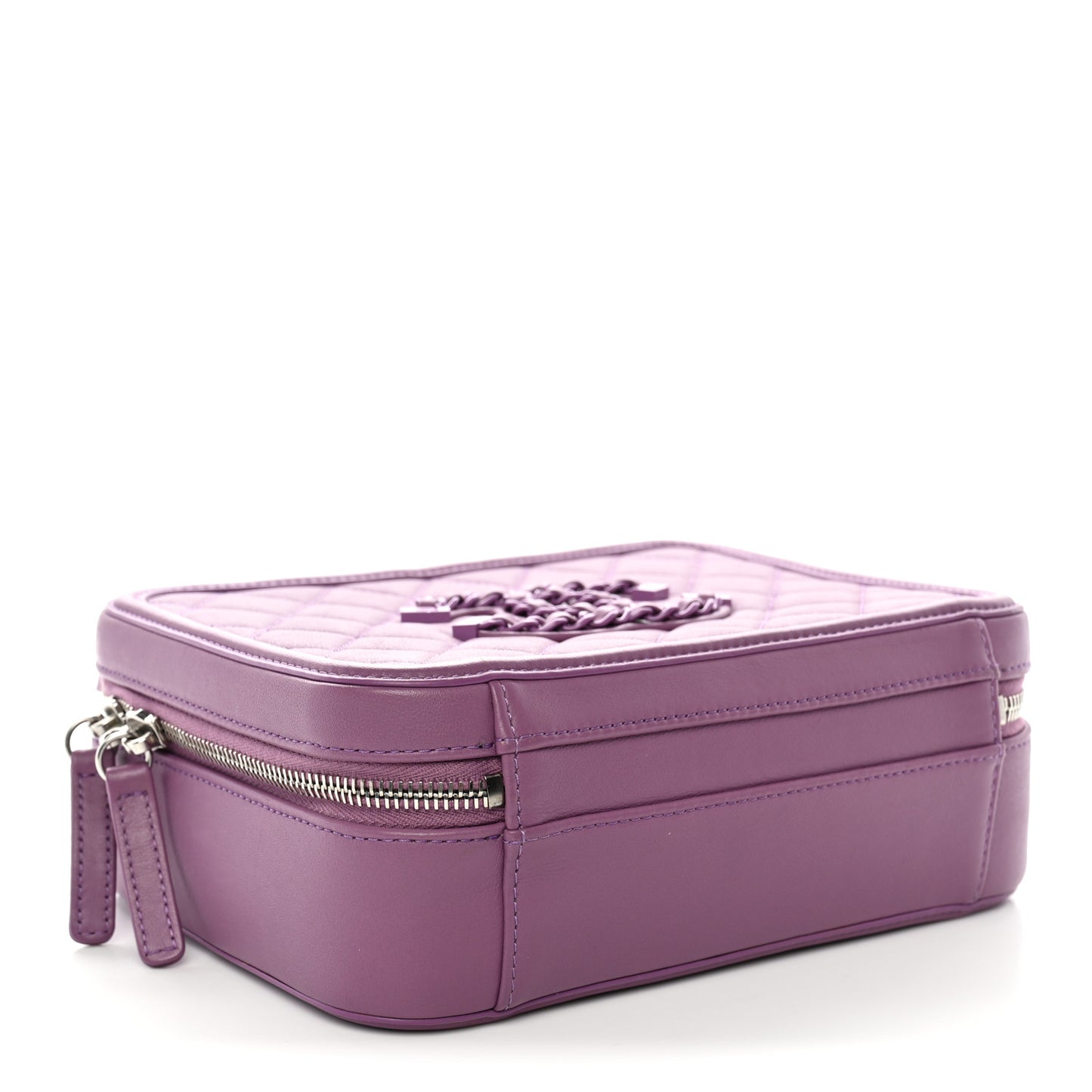 Lambskin Quilted Medium CC Filigree Vanity Case Purple