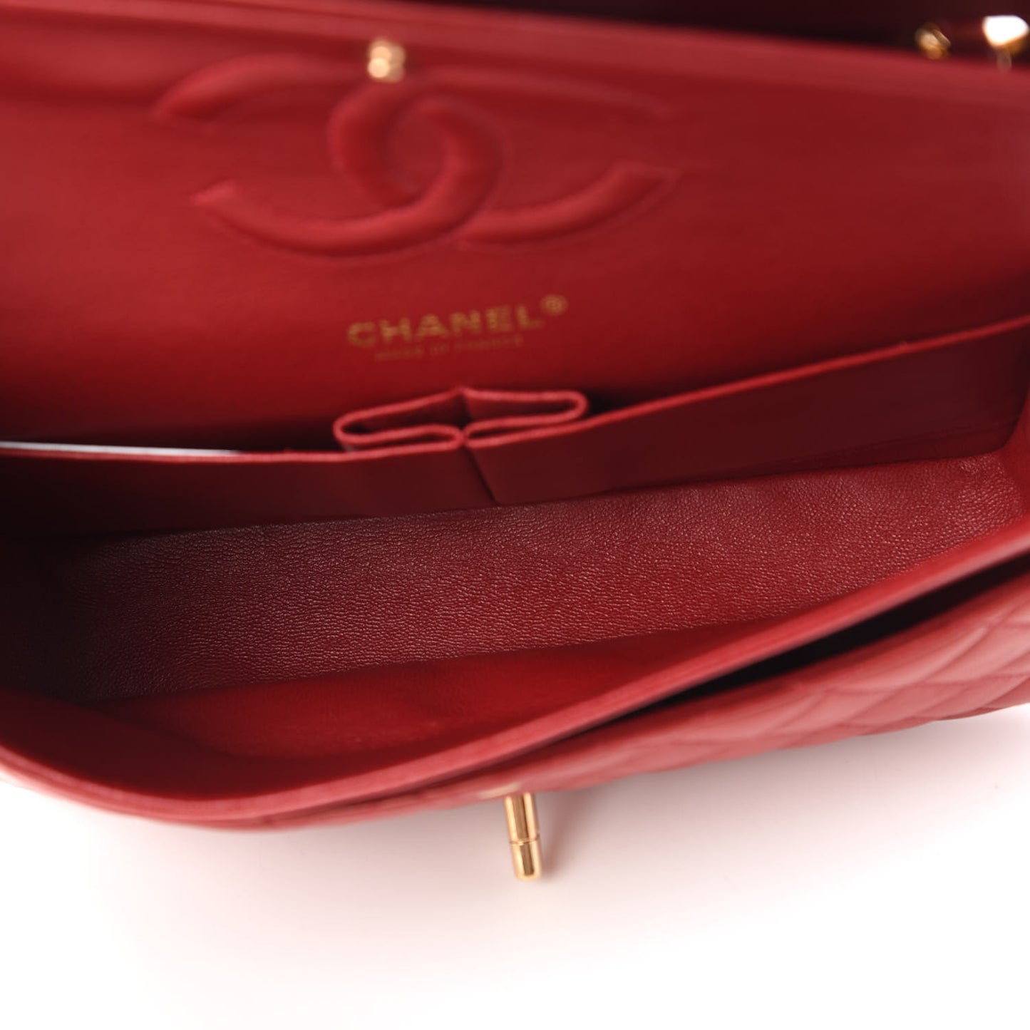 Lambskin Quilted Medium Double Flap Red