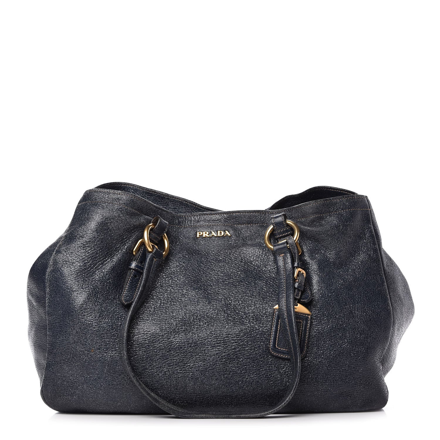Prada Metallic Vitello Daino Tote Dark Blue 1 of 10