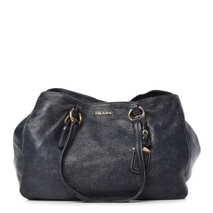 Prada Metallic Vitello Daino Tote Dark Blue 1 of 10