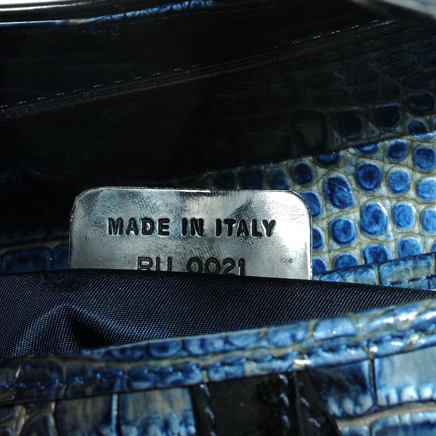Calfskin Crocodile Embossed Saddle Bag Blue