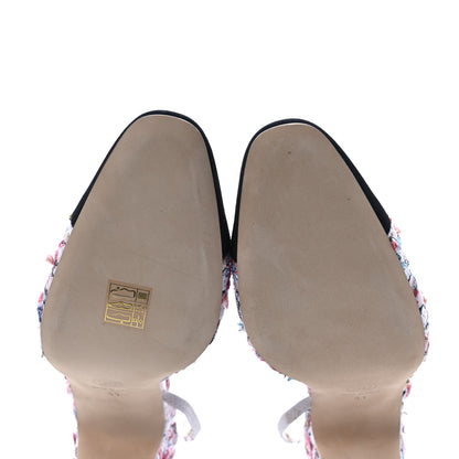 Chanel Tweed Lambskin Cap Toe CC Slingback Pumps 41 White Multicolor 8 of 11