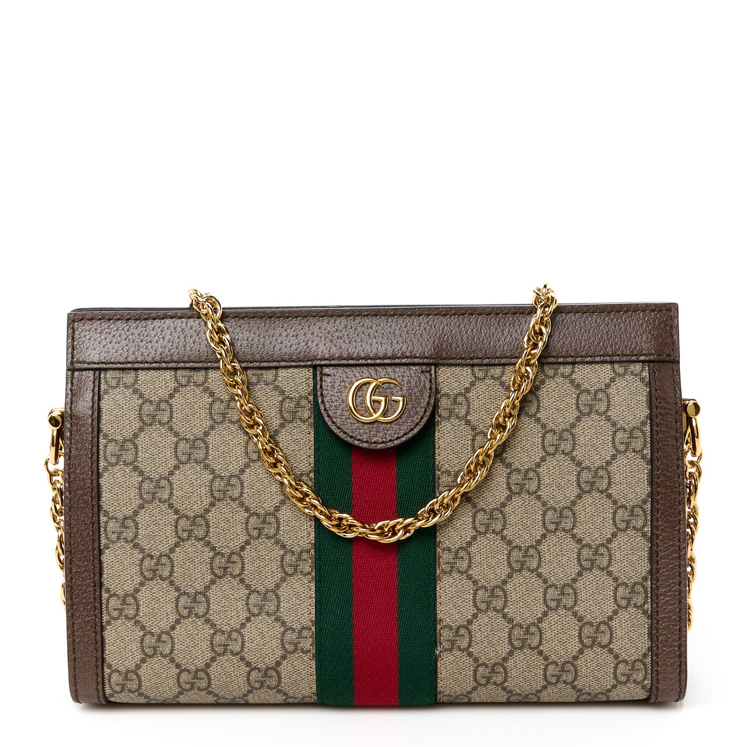 Gucci GG Supreme Monogram Web Small Ophidia Chain Shoulder Bag Brown 1 of 12