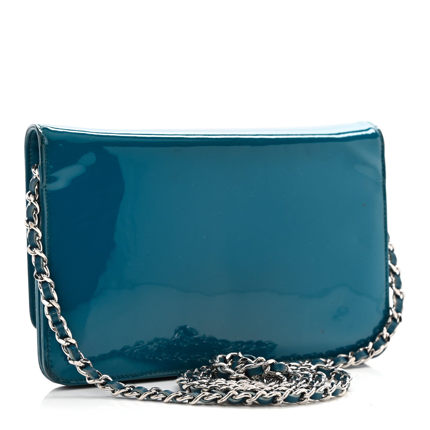 Chanel Patent CC Logo Wallet On Chain WOC Blue 2 of 11