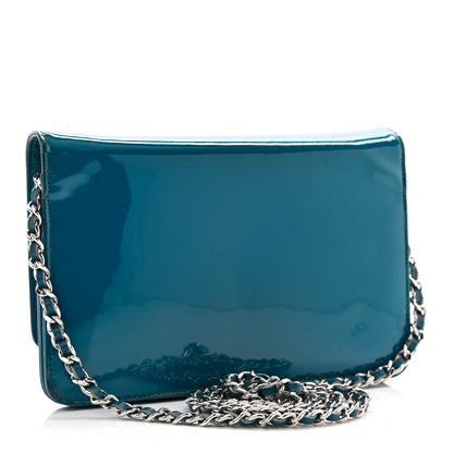 Chanel Patent CC Logo Wallet On Chain WOC Blue 2 of 11