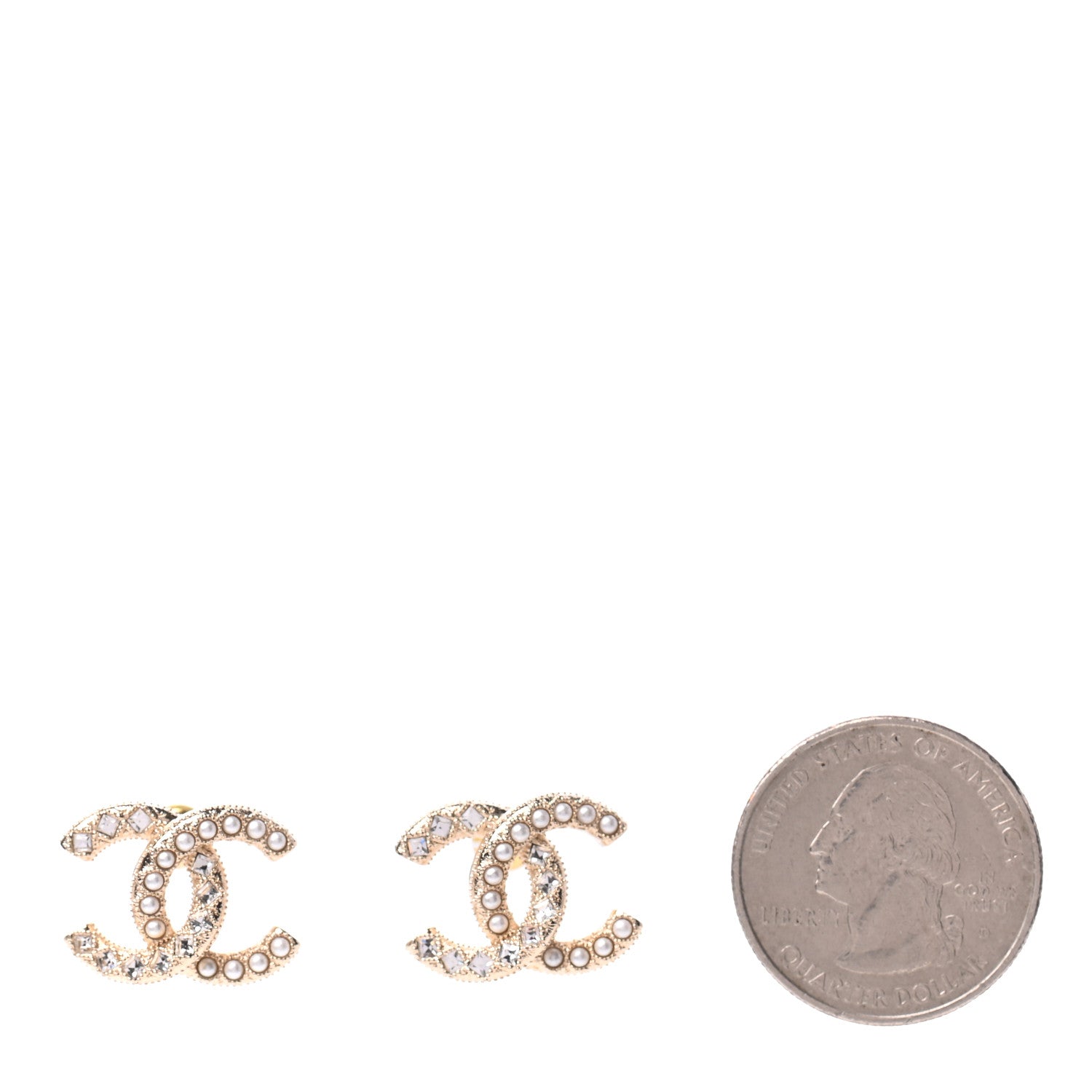 Chanel Crystal Pearl CC Earrings Gold 2 of 5