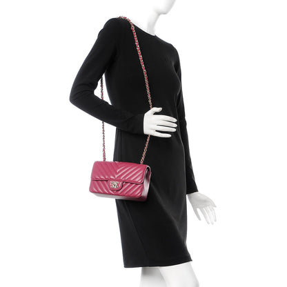 Chanel Lambskin Chevron Quilted Mini Rectangular Flap Fuchsia 2 of 8