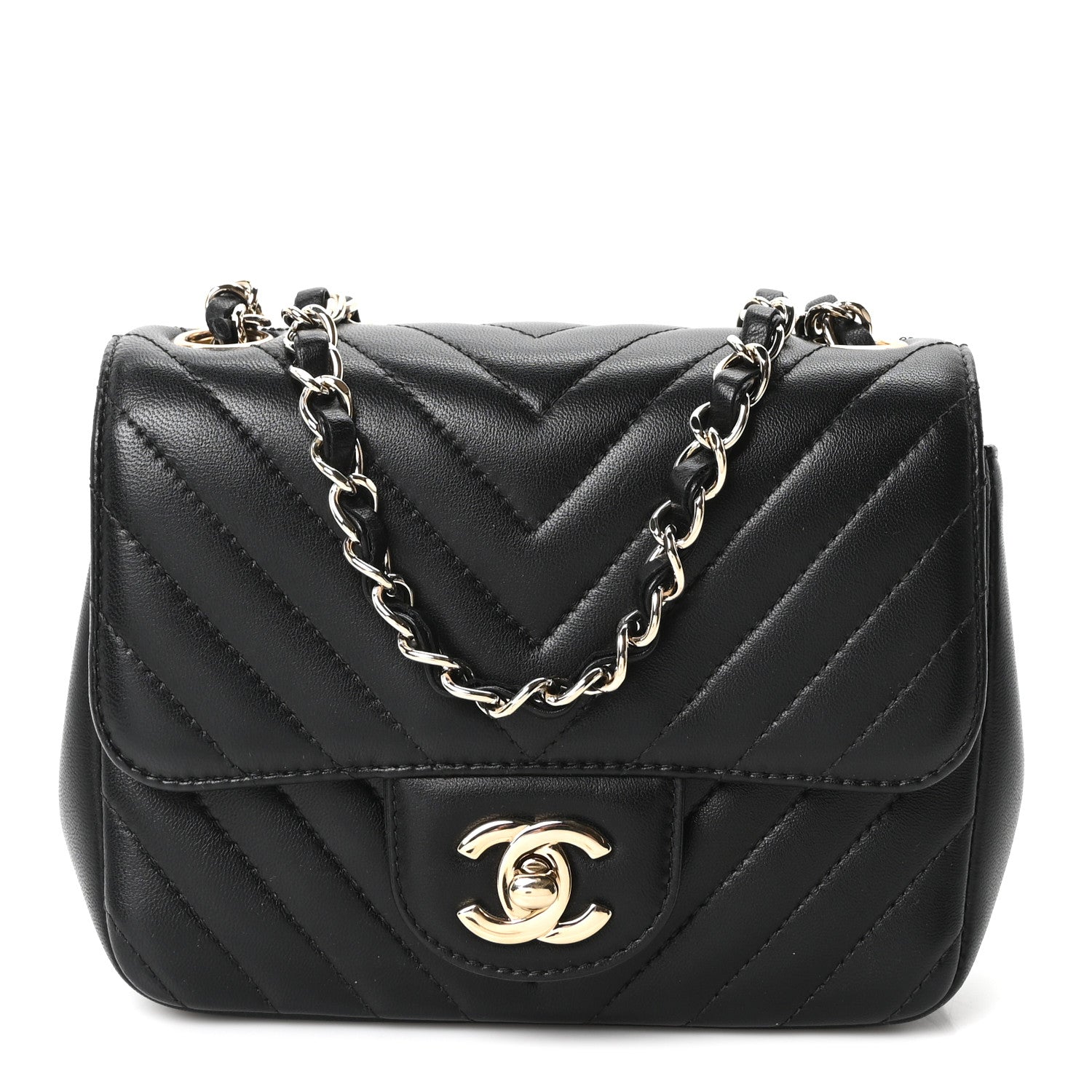Chanel Lambskin Chevron Quilted Mini Square Flap Black 1 of 10
