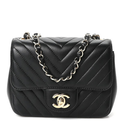 Chanel Lambskin Chevron Quilted Mini Square Flap Black 1 of 10