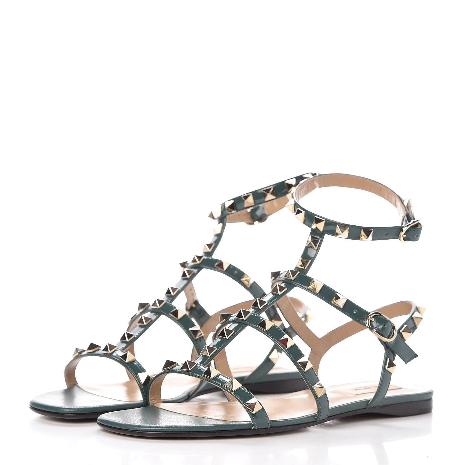 Valentino Garavani Patent Rockstud Gladiator Flat Sandals 37.5 Giada 3 of 8