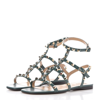 Valentino Garavani Patent Rockstud Gladiator Flat Sandals 37.5 Giada 3 of 8