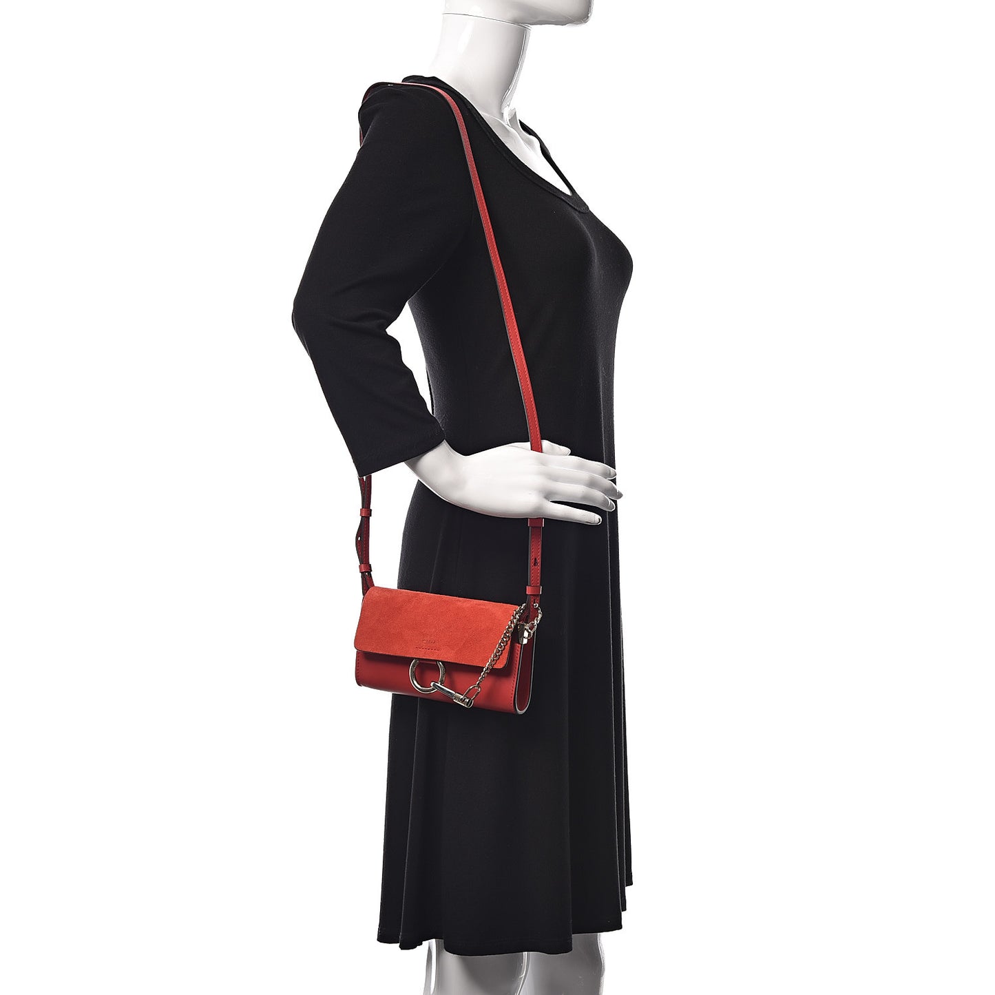 Suede Calfskin Mini Faye Shoulder Bag Plaid Red
