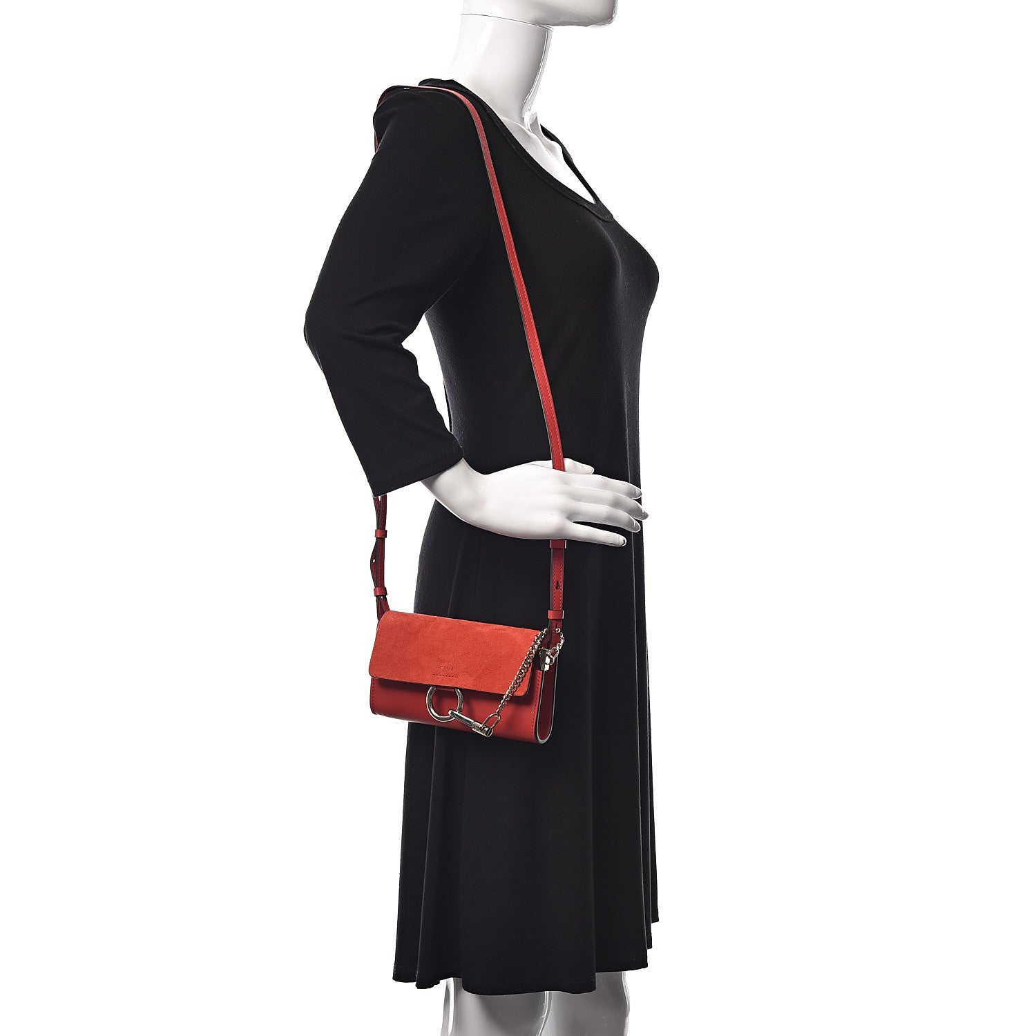 Chloe Suede Calfskin Mini Faye Shoulder Bag Plaid Red 2 of 10