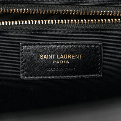 Saint Laurent Grain De Poudre Matelasse Chevron Large Monogram Satchel Black 6 of 10