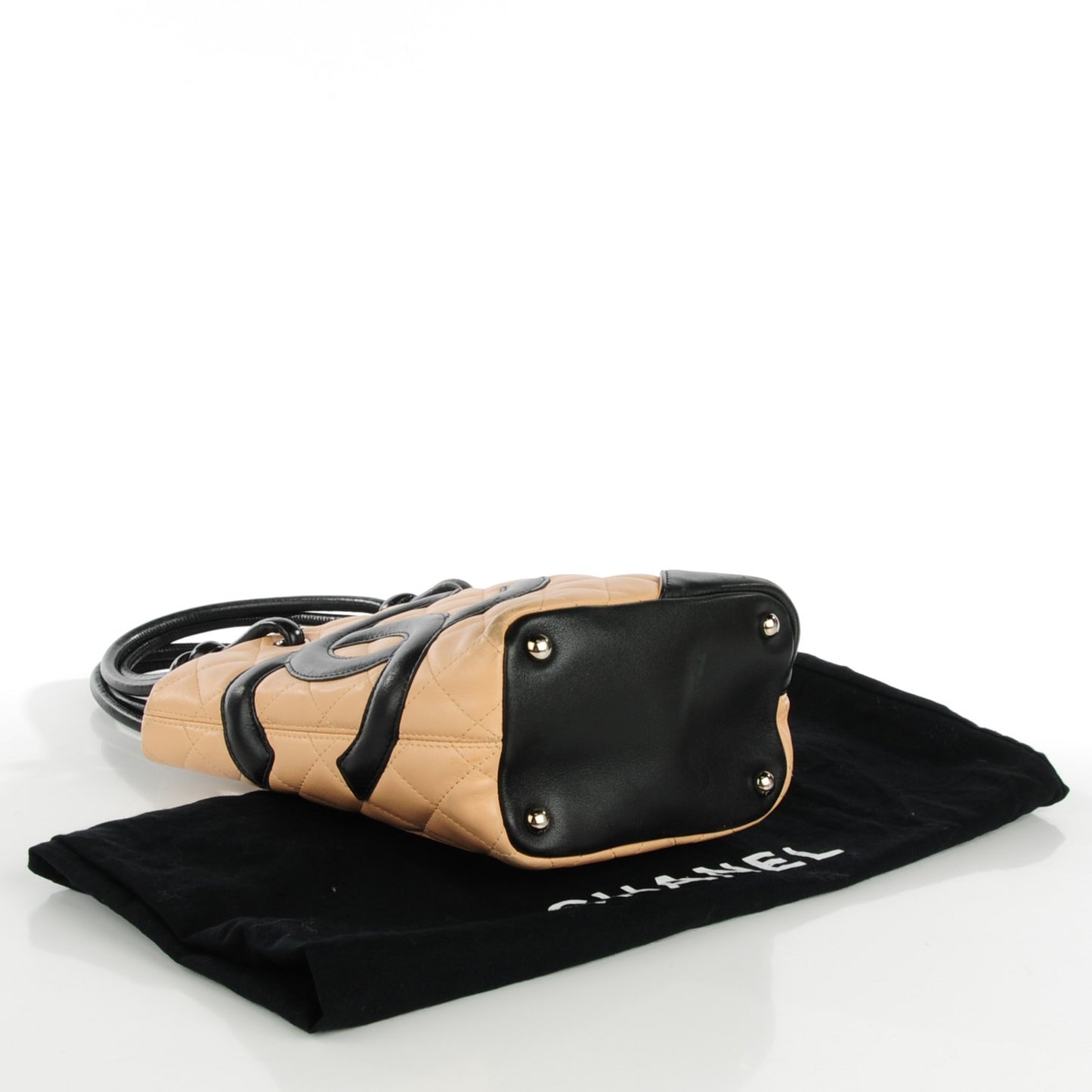Calfskin Quilted Small Cambon Tote Beige Black