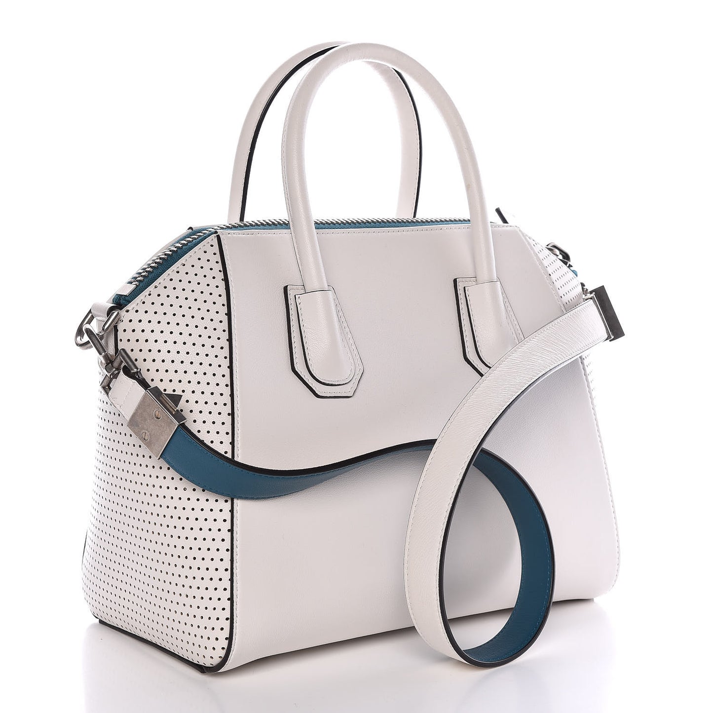 Lambskin Perforated Small Antigona White