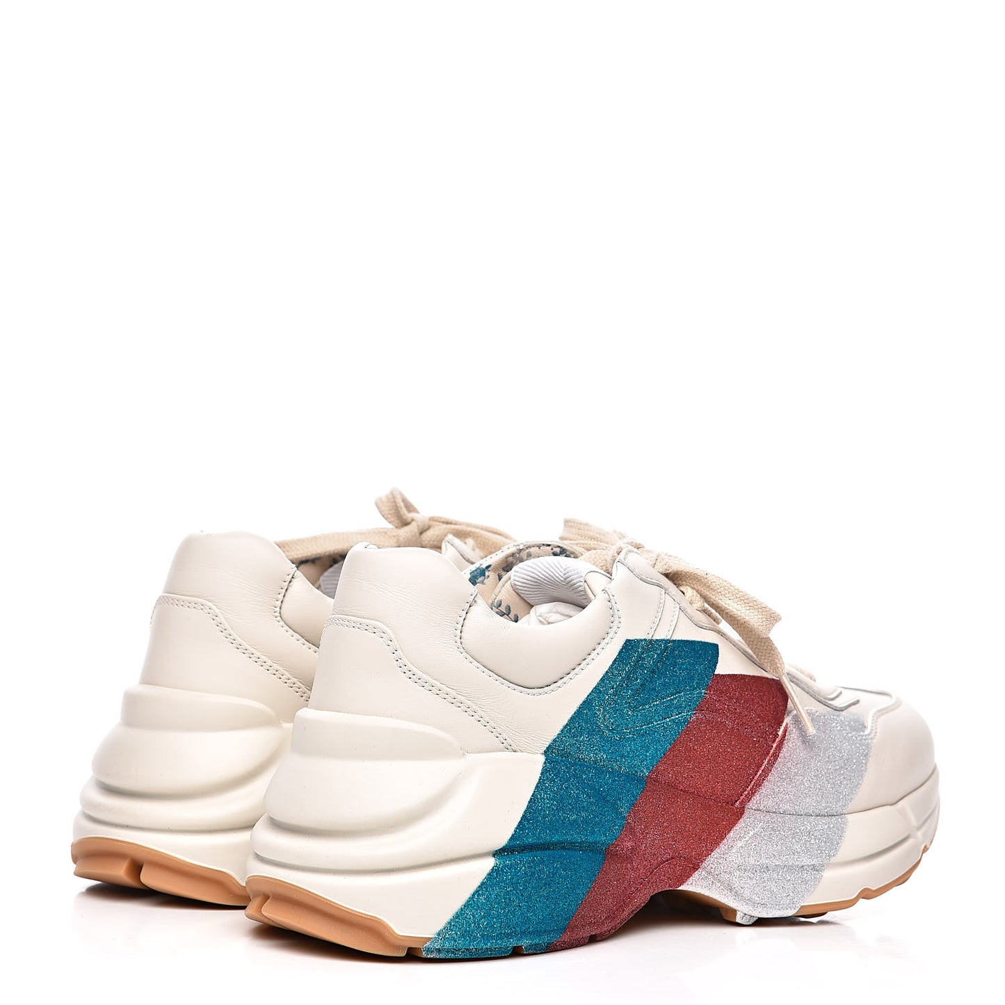 Calfskin Glitter Web Print Womens Rhyton Sneakers 37.5 Mystic White