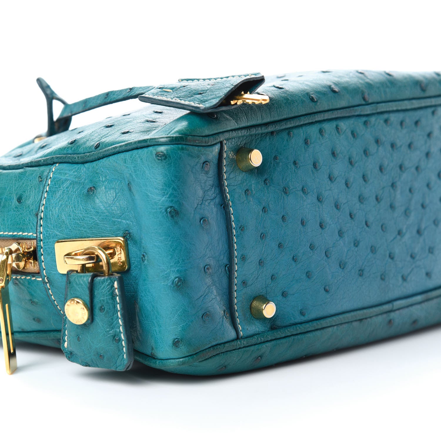 Prada Ostrich Bowler Blue 9 of 10