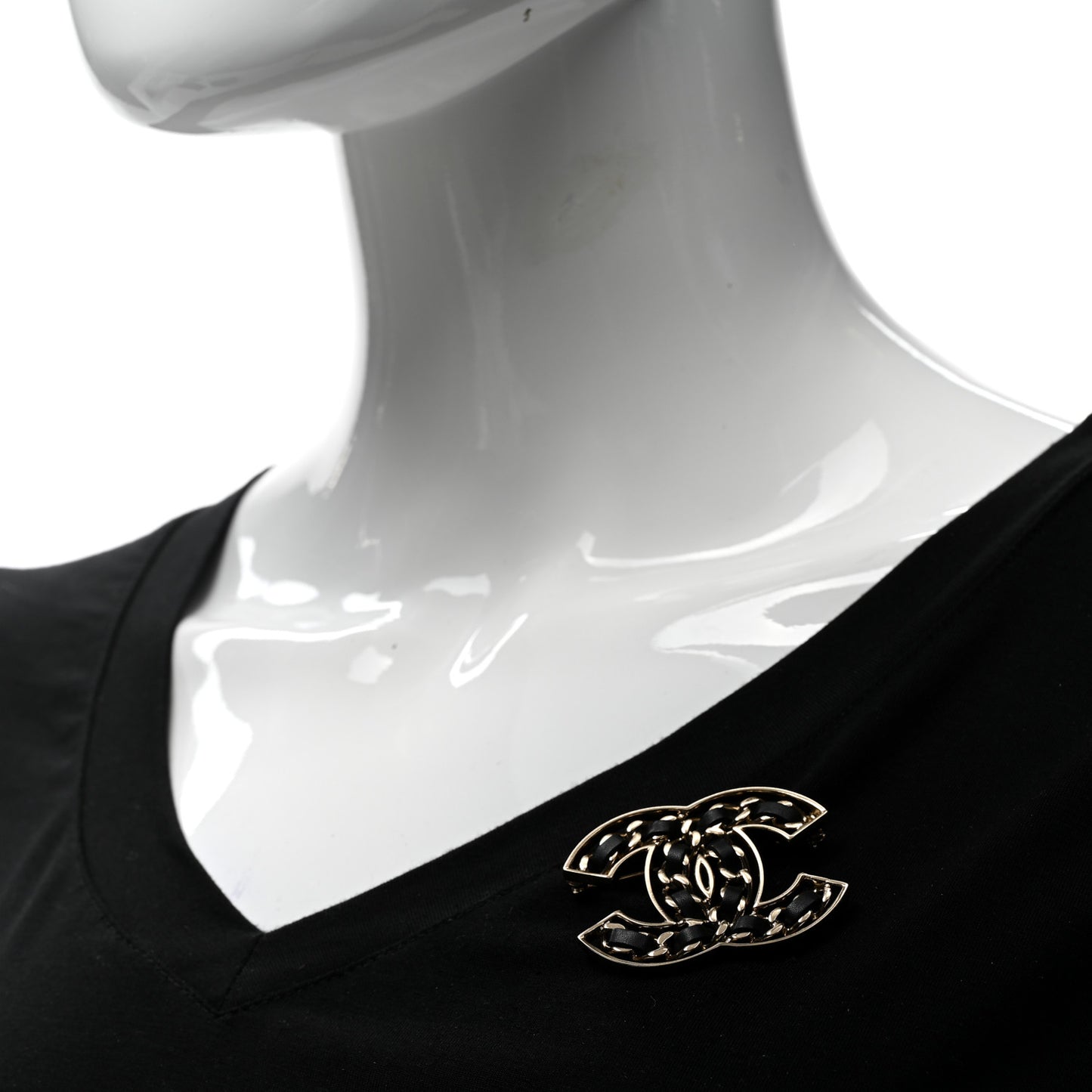 Lambskin Chain CC Brooch Black Gold