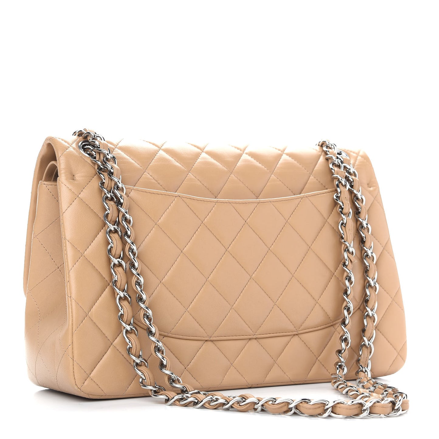 Lambskin Quilted Jumbo Double Flap Dark Beige