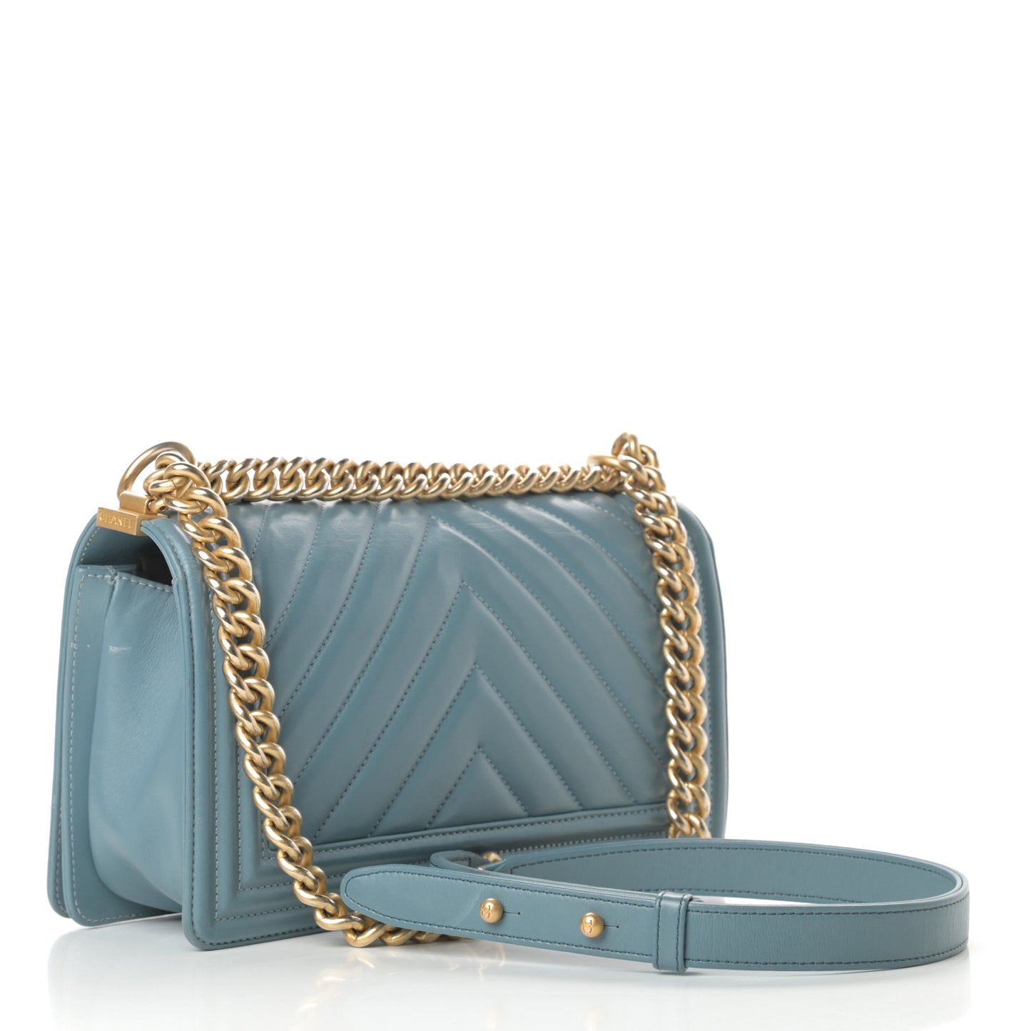 Calfskin Chevron Quilted Medium Boy Flap Blue