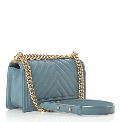 Chanel Calfskin Chevron Quilted Medium Boy Flap Blue 3 of 19