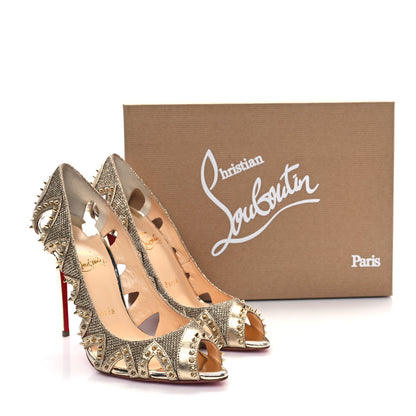 Christian Louboutin Glitter Silk Nappa Spiked Circus City 120 Pumps 38 Gold 9 of 9