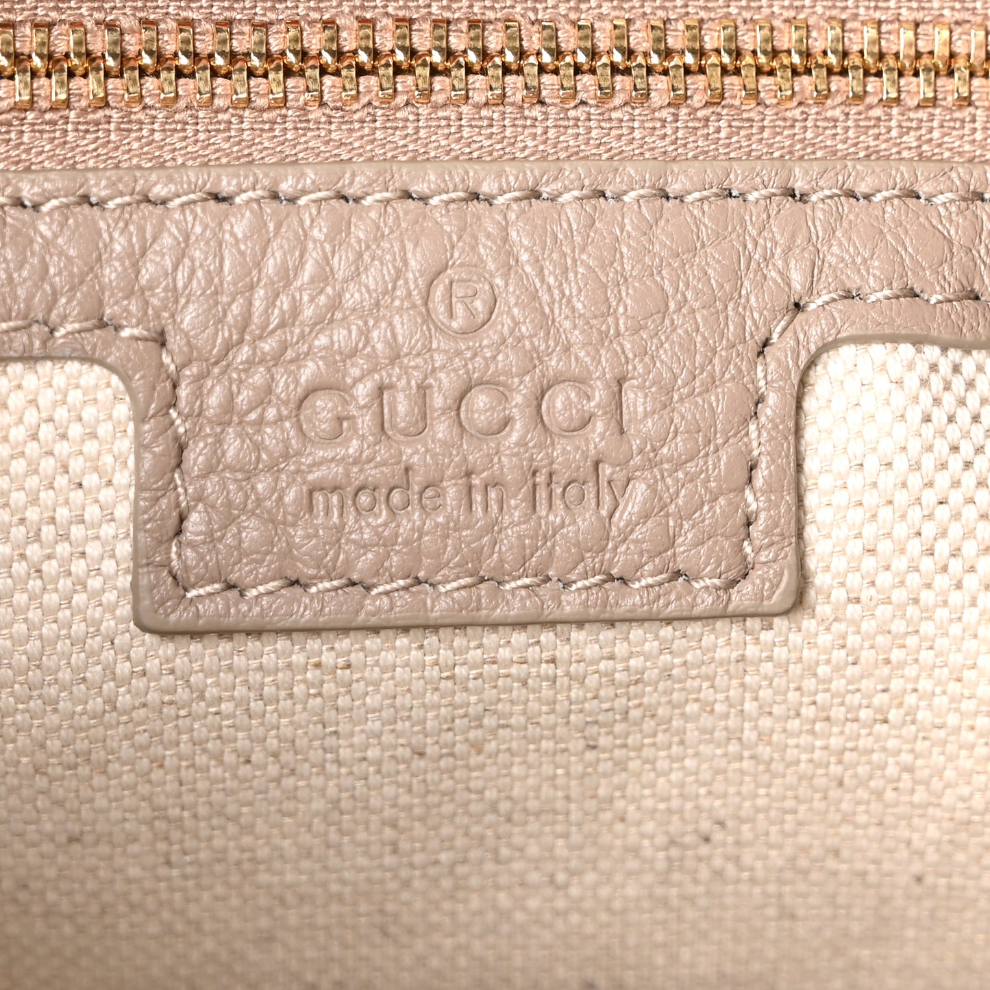 GG Grainy Calfskin Emblem Large Half Moon Shoulder Bag Taupe