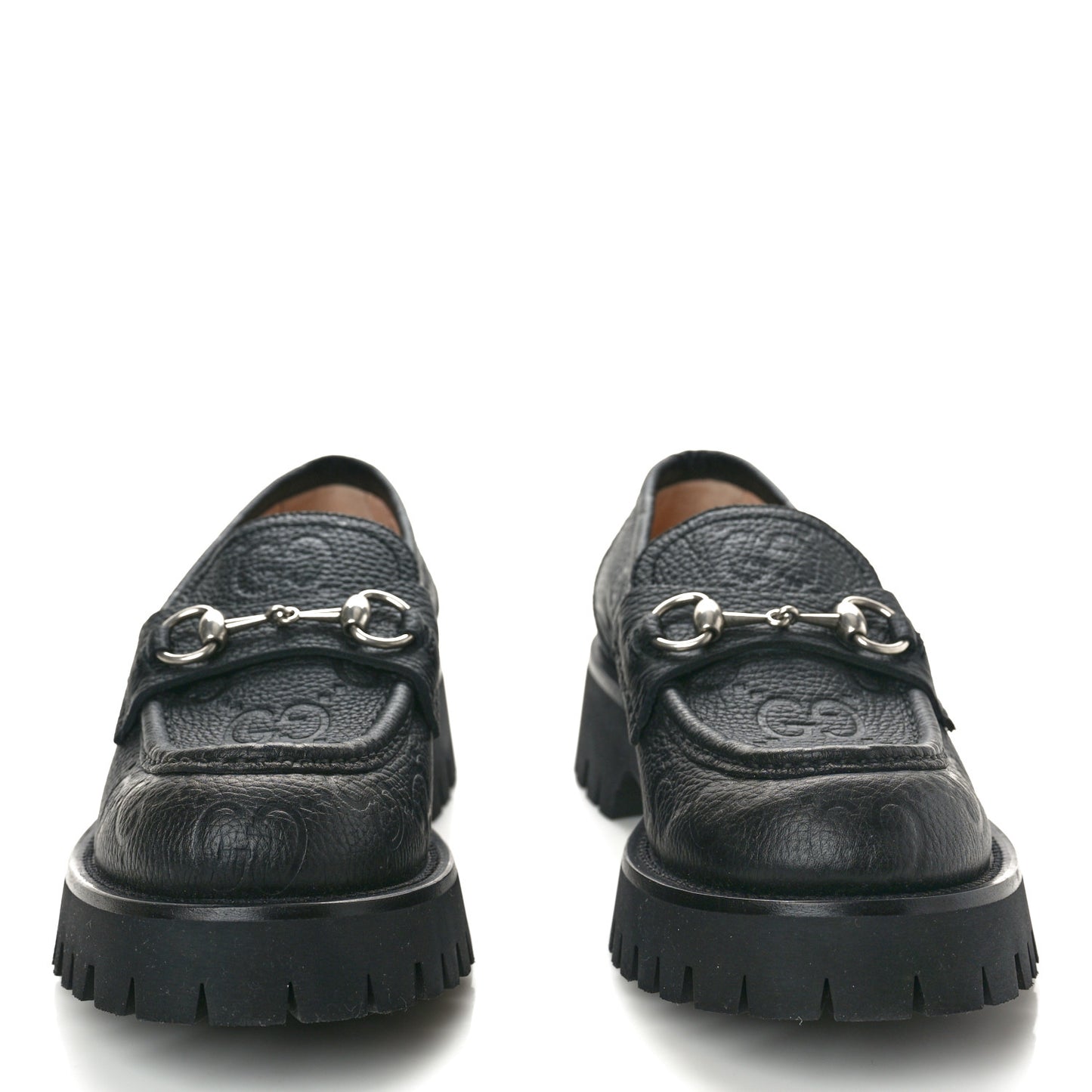 Piuma Calfskin Embossed Womens Platform Lug Sole Loafers 40 Black