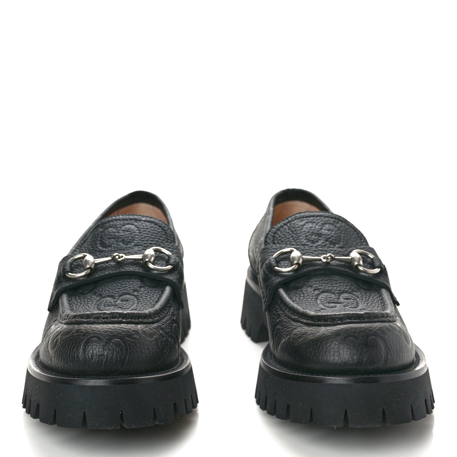 Gucci Piuma Calfskin Embossed Womens Platform Lug Sole Loafers 40 Black 1 of 11