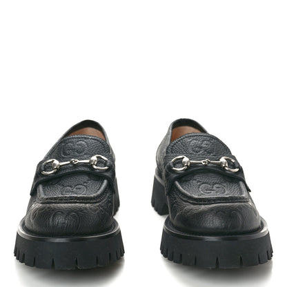 Gucci Piuma Calfskin Embossed Womens Platform Lug Sole Loafers 40 Black 1 of 11