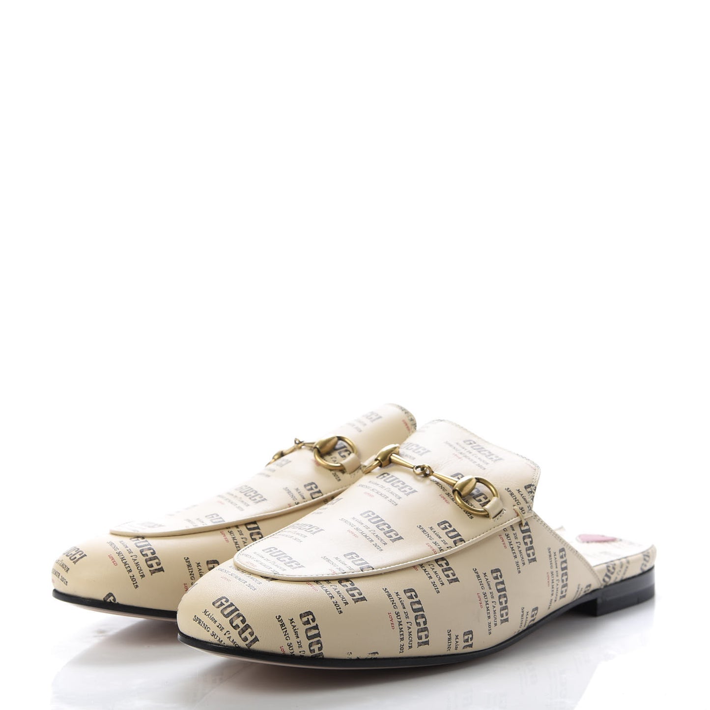 Calfskin Stamp Print Womens Princetown Slippers 39.5 Soy Black