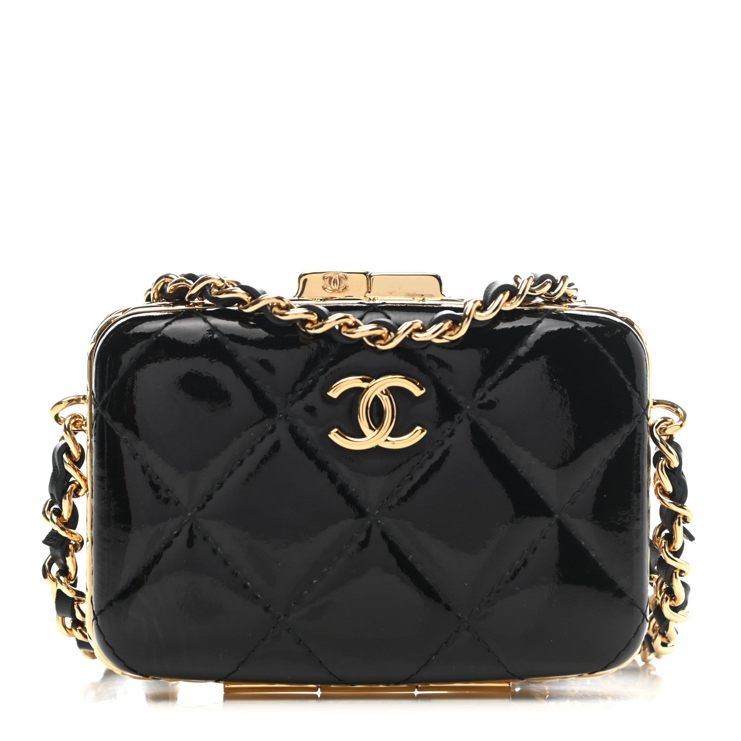 Chanel Glazed Goatskin Quilted Small Box With Chain Black 1 of 10