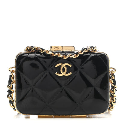 Chanel Glazed Goatskin Quilted Small Box With Chain Black 1 of 10