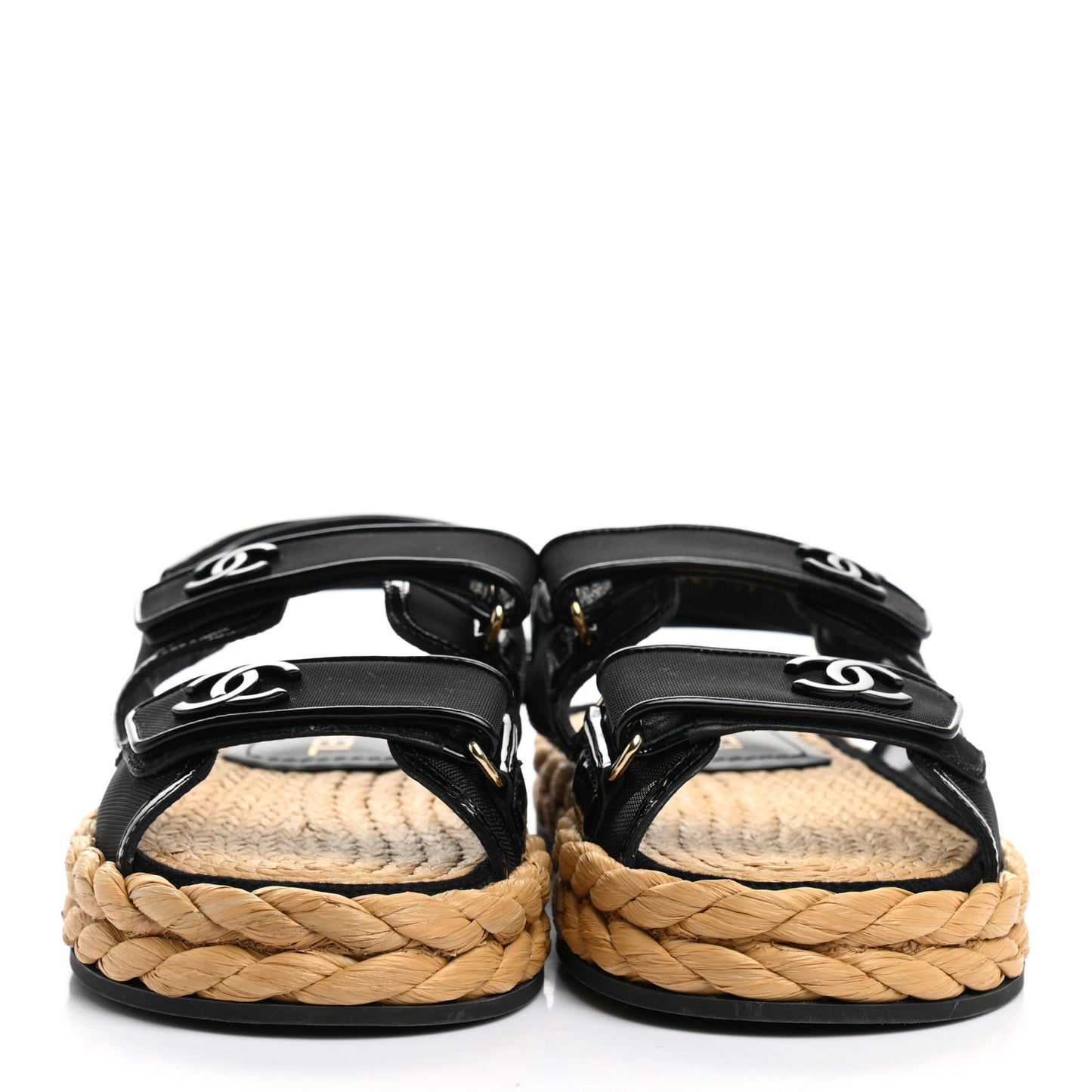 Mesh Patent Calfskin Velcro Dad Sandals 39 Black