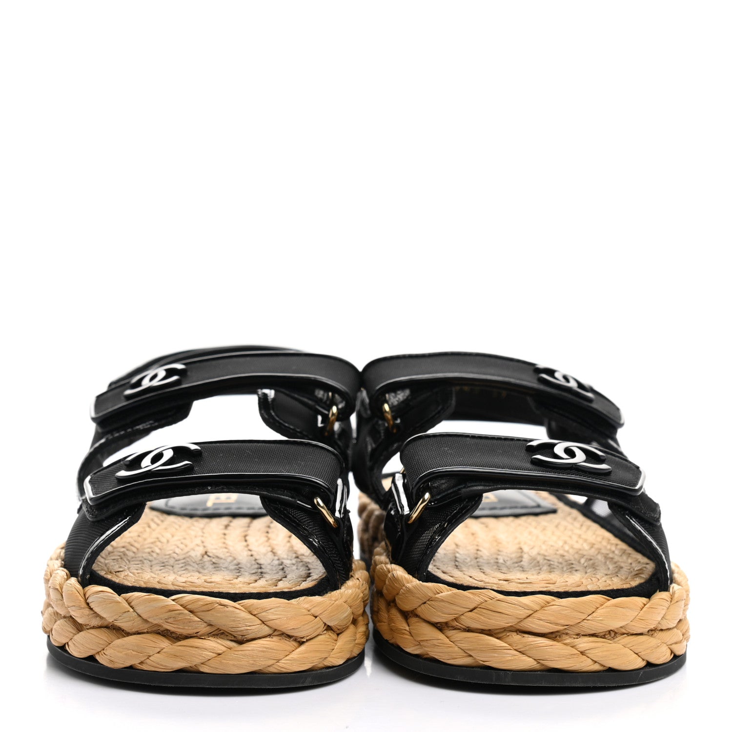 Chanel Mesh Patent Calfskin Velcro Dad Sandals 39 Black 2 of 10