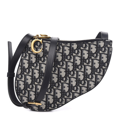Christian Dior Oblique Saddle Pouch With Strap Navy Blue 1 of 11