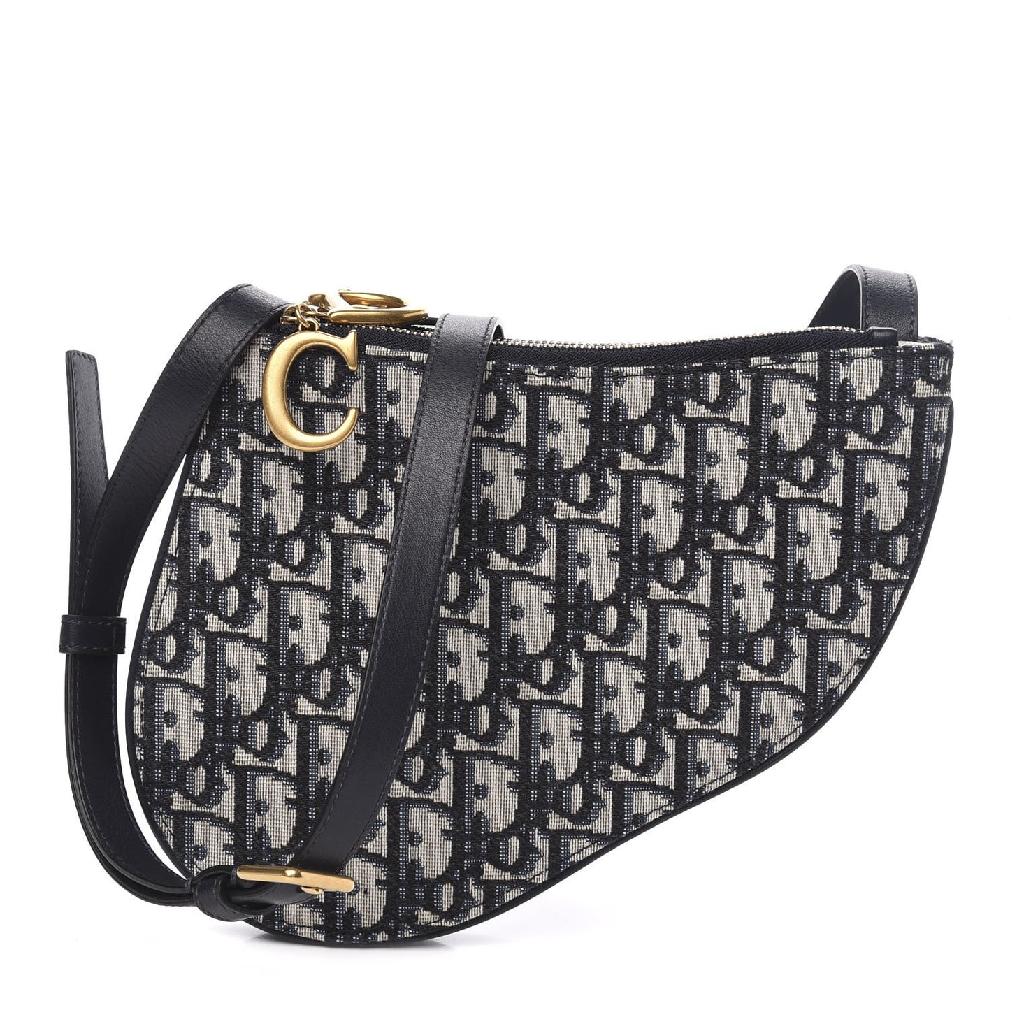 Oblique Saddle Pouch With Strap Navy Blue