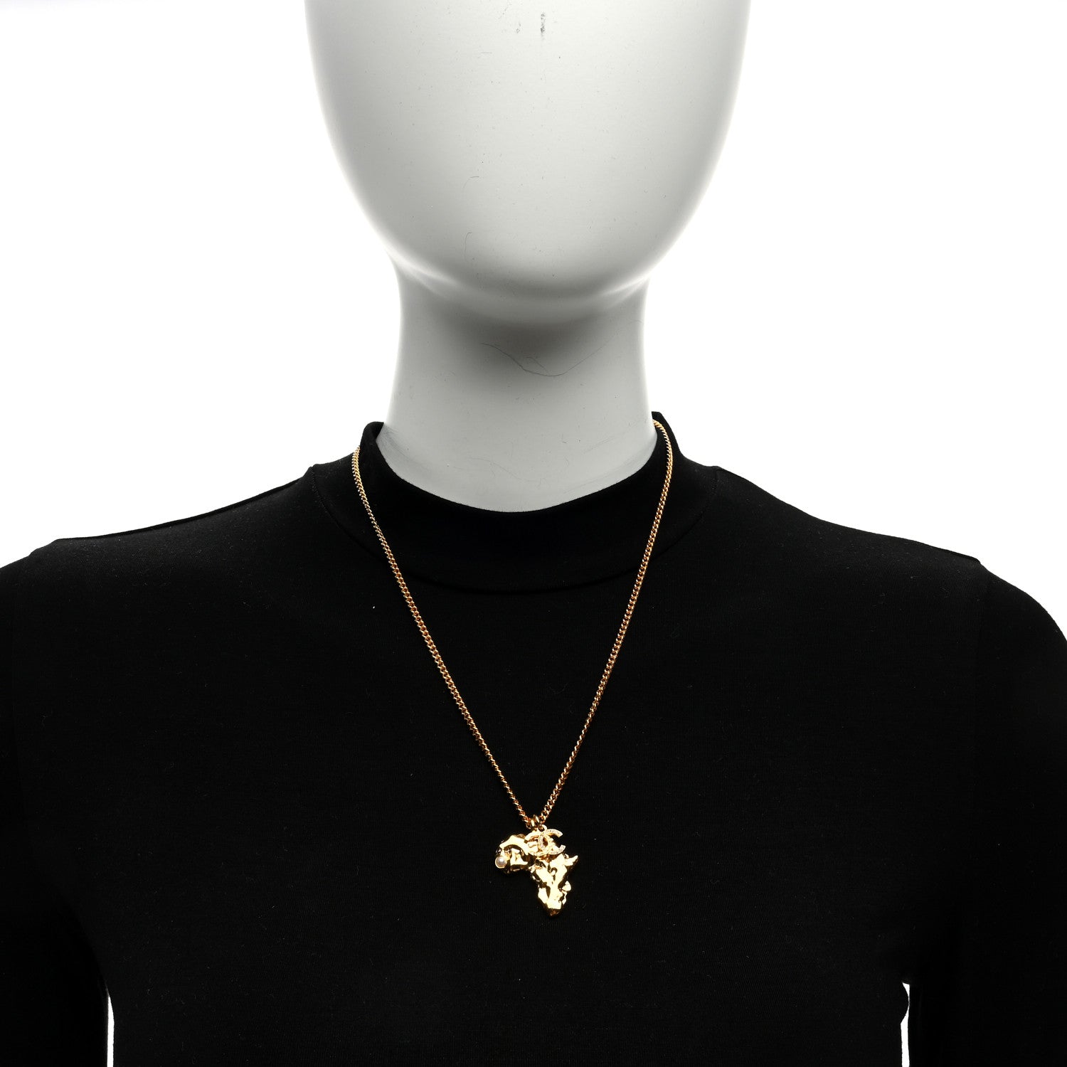 Chanel Metal Pearl Crystal CC Dakar Pendant Necklace Gold White 3 of 4