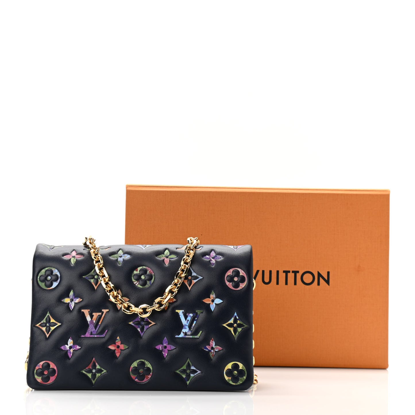 Lambskin Embossed Monogram LV Garden Pochette Coussin Navy