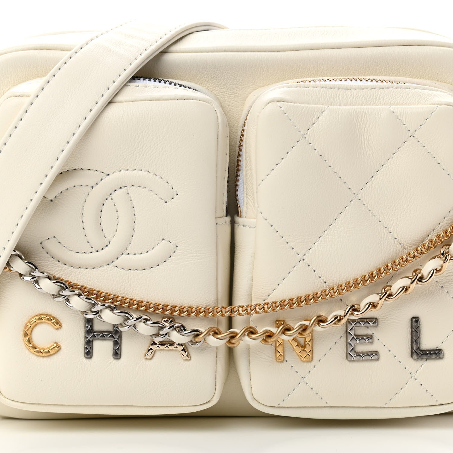 Chanel Calfskin Quilted Small Camera Case White 8 of 10