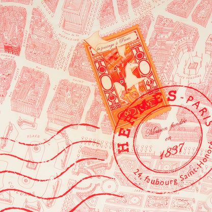 Hermes Silk De Passage A Paris Scarf 90 Blanc Framboise Rouge 1 of 7